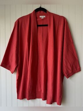 Garnet Hill 100% Wool Open Front Cardigan Sweater Coral Pink Medium